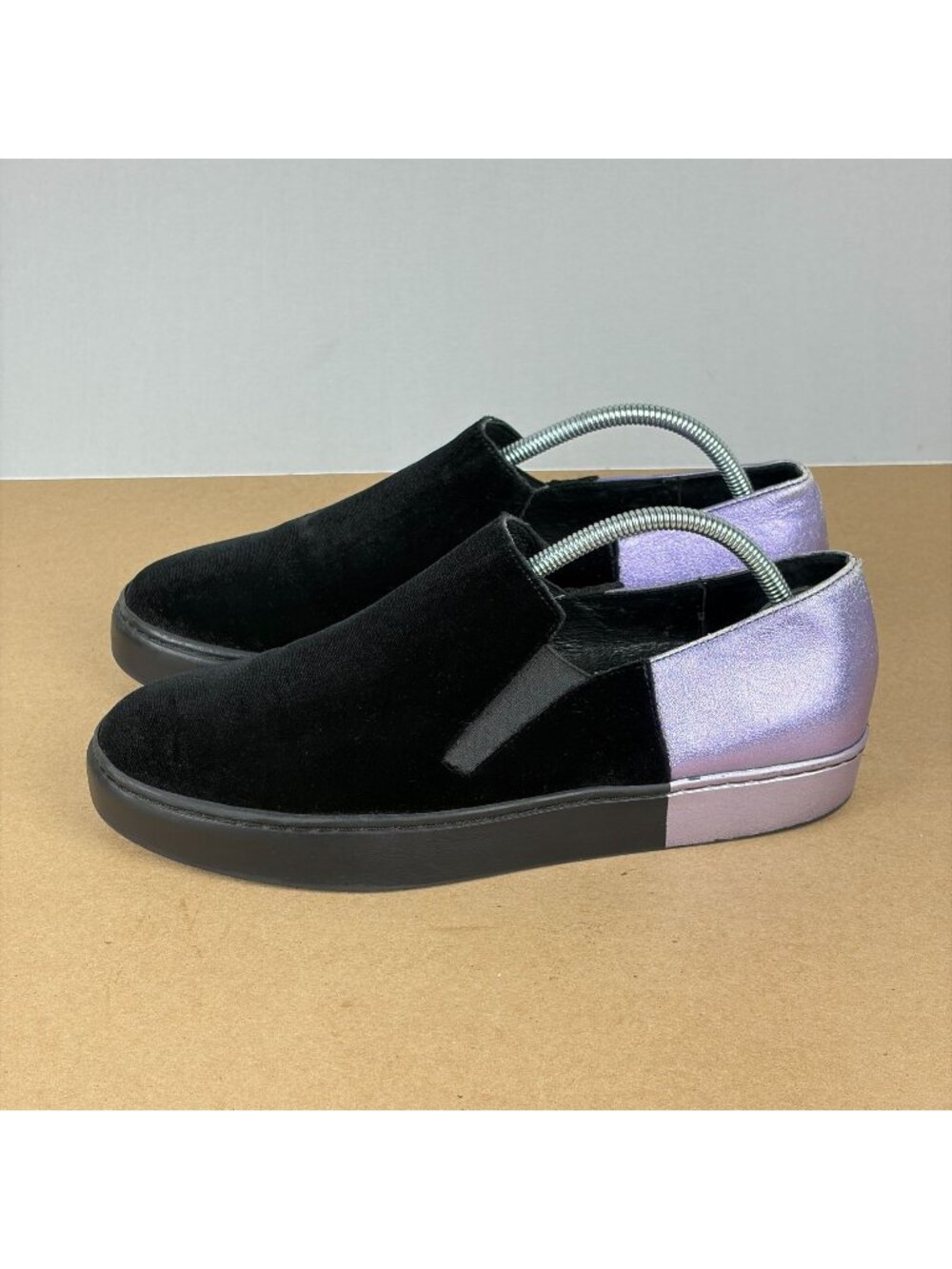 Free People Varsity Slip On Sneakers Velvet Metallic Womens 8.5 EU 39 Black Purp